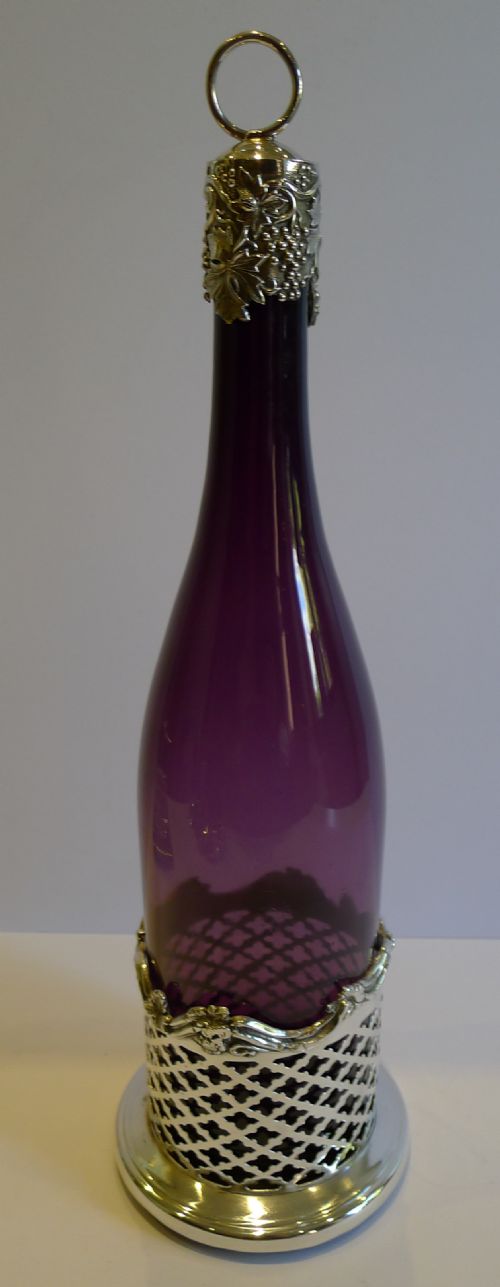 Magnificent Amethyst Coloured Crystal Bottle Decanter with Sterling Silver Collar - 1839