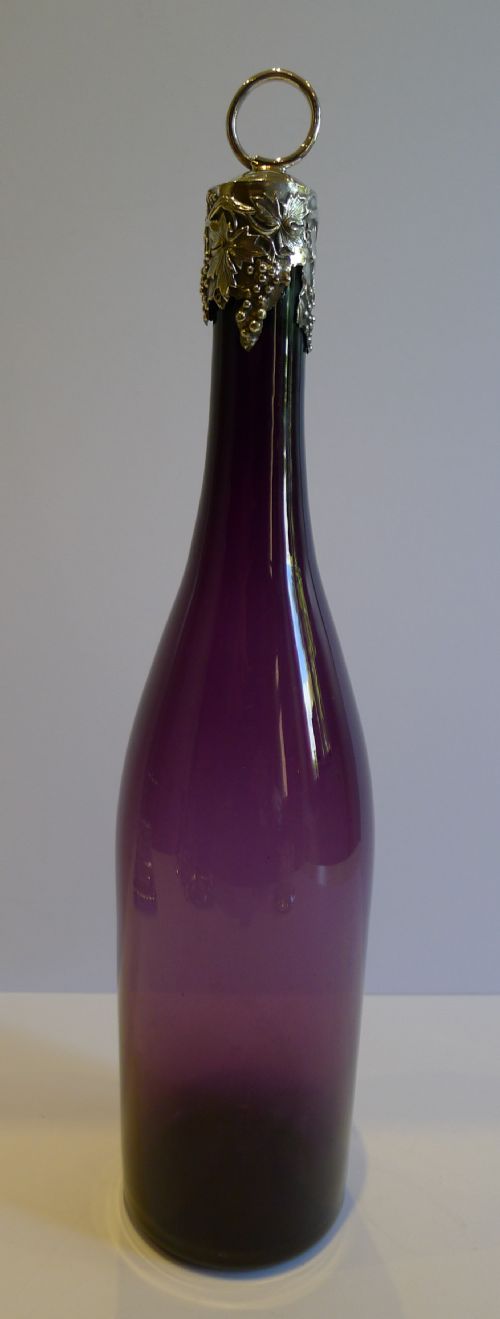 fig 1. Magnificent Amethyst Coloured Crystal Bottle Decanter With Sterling Silver Collar - 1839