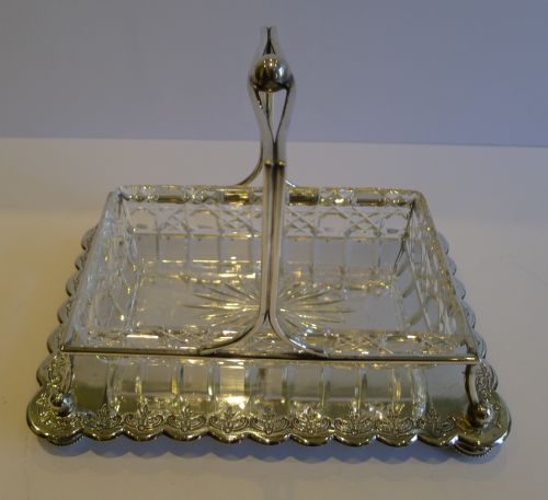 fig 1. Large Antique Silver Plate & Cut Glass Butter Dish by Walker & Hall c.1895