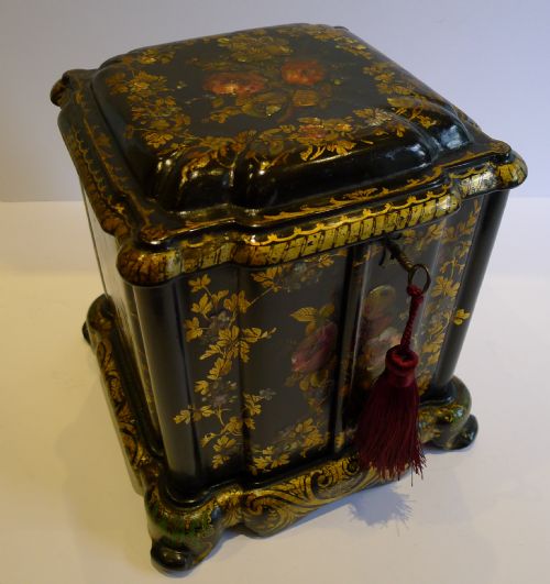 Stunning Antique English Papier Mache Lady's Compendium / Table Cabinet C.1880