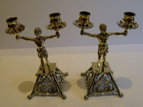 Pair Antique English Brass Blackamoor Candlesticks C.1872