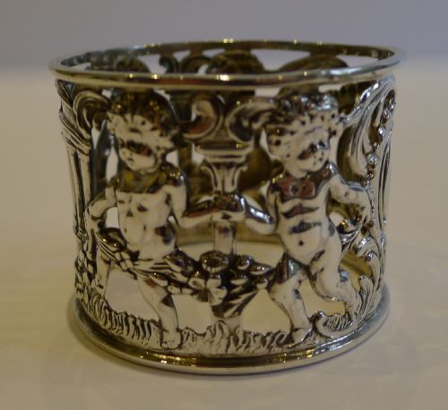 Fabulous Antique English Sterling Silver Napkin Ring - Cherubs - 1897