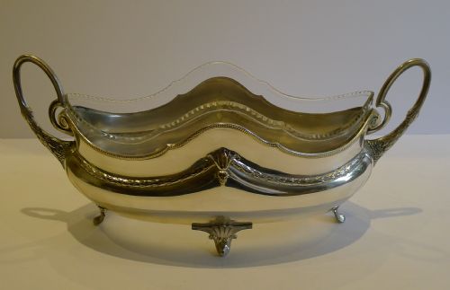 Antique Silver Plated Wmf Jardiniere with Original Cut Glass Liner C.1910