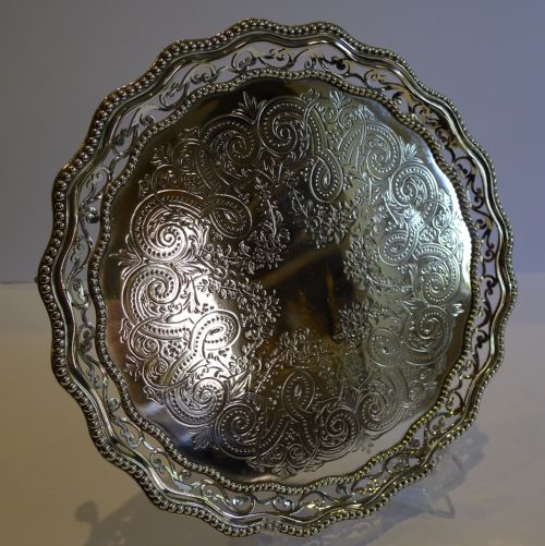 Wonderful Antique English Silver Plated Salver C.1890 - Pierced Rim