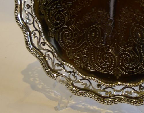 fig 1. Wonderful Antique English Silver Plated Salver c.1890 - Pierced Rim