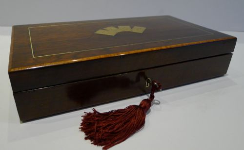 fig 1. Antique French Brass Inlaid Rosewood Playing Card Box c.1880