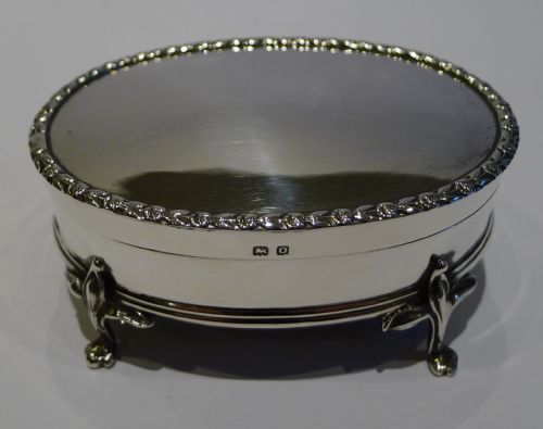 Handsome Antique English Sterling Silver Jewelry or Trinket Box - Silk Lined