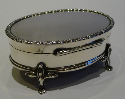 fig 1. Handsome Antique English Sterling Silver Jewelry or Trinket Box - Silk Lined