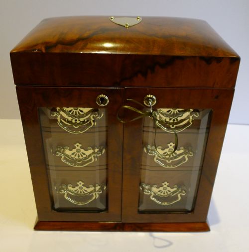 Stunning Antique English Walnut Jewelry Box - Glazed Doors C.1890 /1900