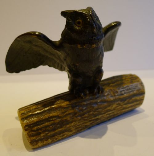 Antique Figural Match Safe / Vesta in Bronze - Owl C.1880