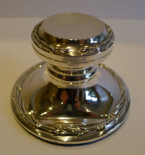 Pretty English Sterling Silver Inkwell - Foliate Trim - 1916