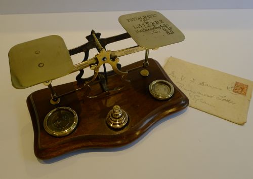 Antique English Mahogany & Brass Letter Scales; Signed T. J. Smith, Son & Downes of London
