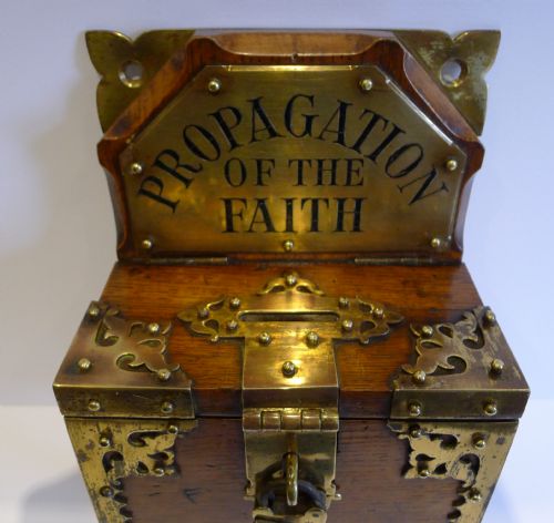fig 1. Antique English Oak & Brass Mission Collection Box c.1860
