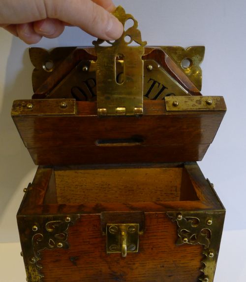 fig 2. Antique English Oak & Brass Mission Collection Box c.1860
