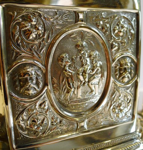 fig 1. Rare & Magnificent Antique English Biscuit Box With Wine Coasters - Cherubs - c.1880
