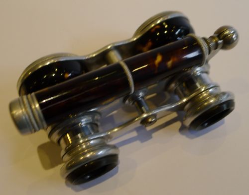 Antique English or French Tortoise Shell Clad Opera Glasses - Lorgnette Handle C.1900
