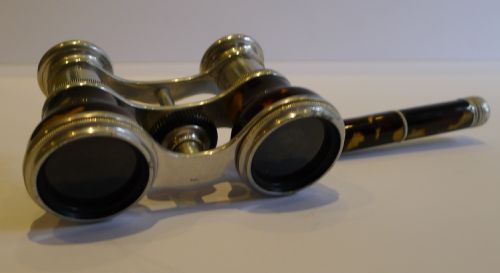 fig 2. Antique English or French Tortoise Shell Clad Opera Glasses - Lorgnette Handle c.1900