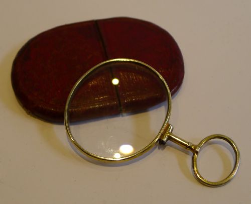 English Georgian Silver Gilt Quizzing Glass / Magnifying Glass C.1820 - Original Case