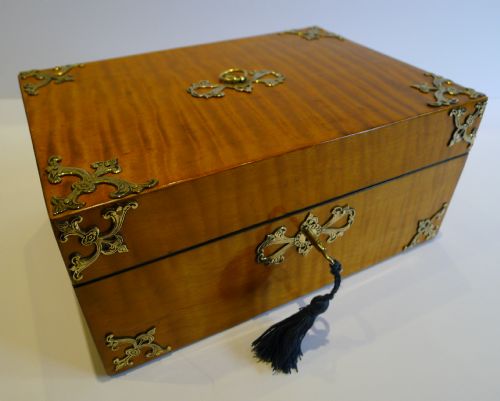 Antique English Satinwood Sewing Box with Brass Mounts C.1840