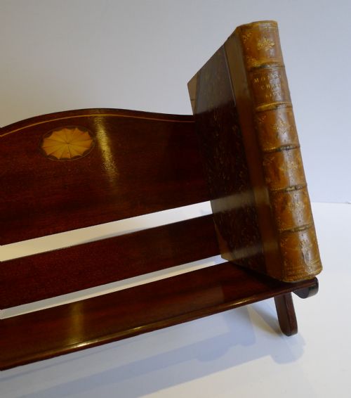 Antique English Mahogany Folding Book Trough / Rack C.1900 - Fan Inlaid