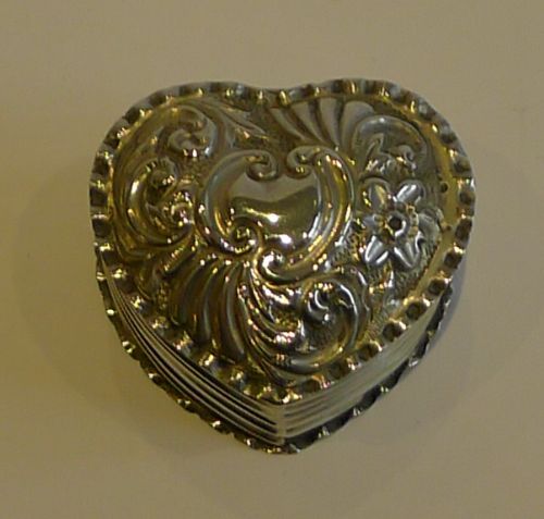 Antique English Sterling Silver Heart Shaped Box - 1892
