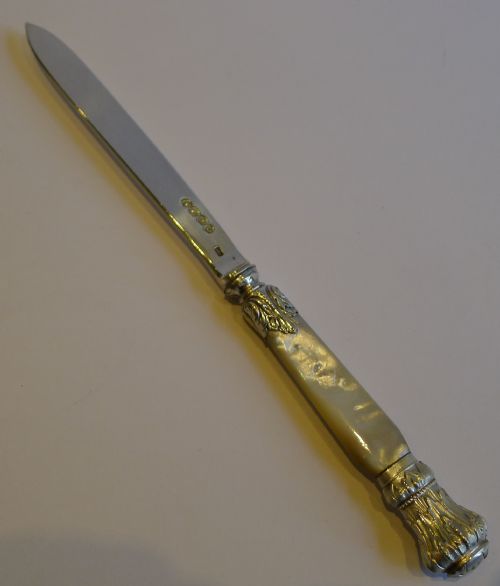 Antique English Sterling Silver & Mother of Pearl Letter Opener