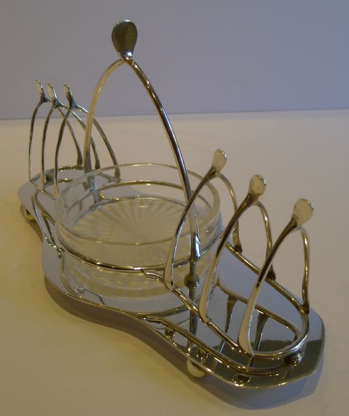 Unusual and Lucky - Antique English Wishbone Toast Rack with Butter Dish - 1897
