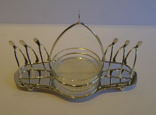 fig 1. Unusual and Lucky - Antique English Wishbone Toast Rack With Butter Dish - 1897