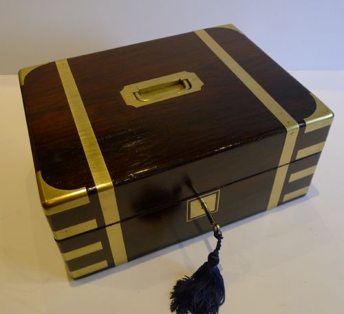 Large Antique English Brass Bound Rosewood Jewellery Box C.1840