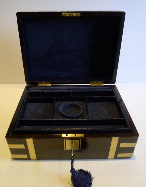 fig 1. Large Antique English Brass Bound Rosewood Jewellery Box c.1840