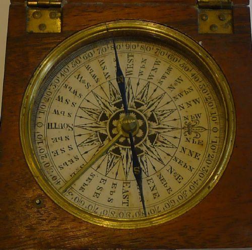Large English Georgian Pocket Compass C.1800 in Mahogany Case
