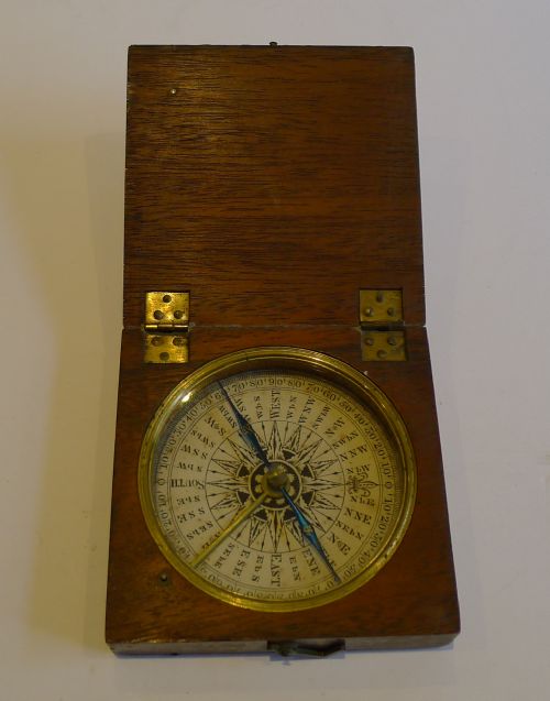 fig 1. Large English Georgian Pocket Compass c.1800 In Mahogany Case