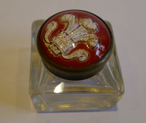 Rare Antique English Essex Crystal Inkwell - Prince of Wales Feathers C.1880