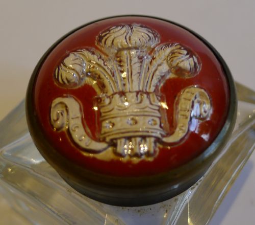 fig 1. Rare Antique English Essex Crystal Inkwell - Prince of Wales Feathers c.1880