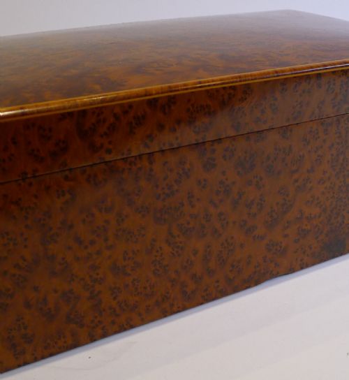 fig 1. Large Antique English Burr Cedar Table or Desk Box c. 1910