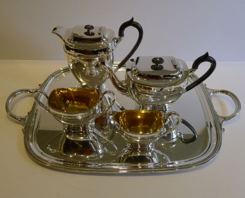 Top Quality Antique English Silver Plated Tea Set with Tray by James Dixon C.1900