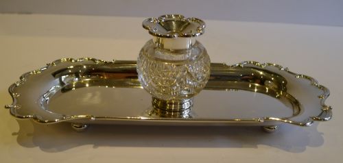 Antique English Sterling Silver Inkstand / Inkwell by William Hutton - 1902