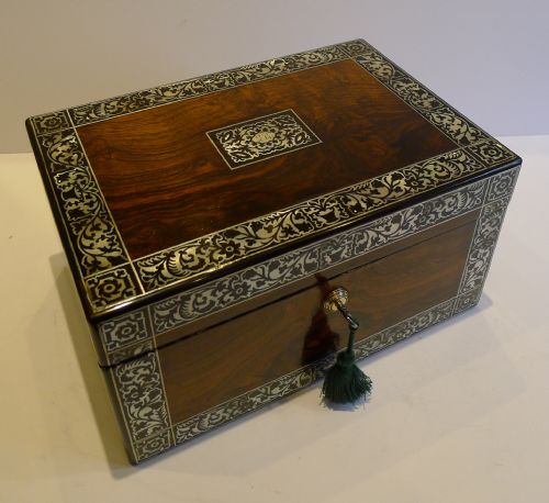 Fabulous Antique English Mother of Pearl Inlaid Jewelry / Table Box C.1830