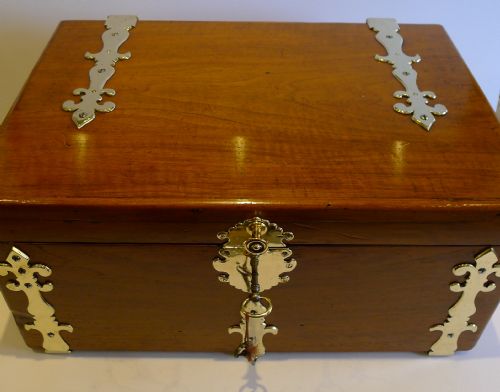 Magnificent Antique English Walnut & Brass Ship's Strong Box C.1860 - Secret Drawers