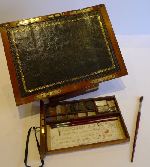 Antique English Brass Bound Mahogany Artist's Box & Portable Easel C.1890 by C. Roberson & Co Ltd