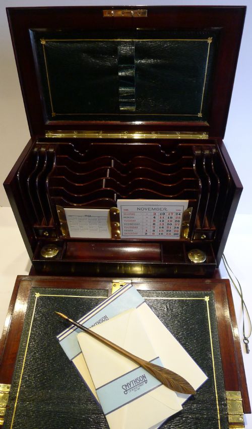 Grand Top-notch Antique Stationery Cabinet / Writing Box C.1890 - Inlaid Mahogany