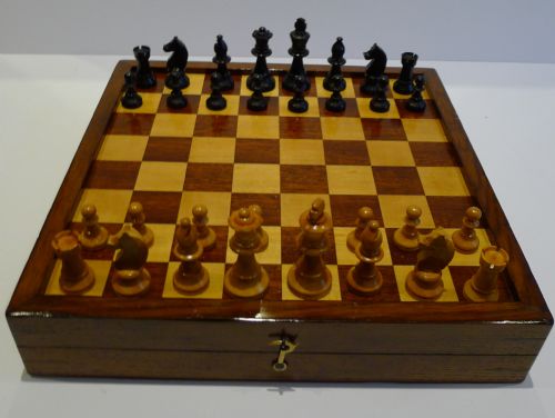 Antique English Chess Board / Games Box C.1900