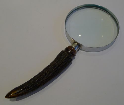 fig 1. Grand Antique English Antler Horn & Sterling Silver Magnifying Glass - 1908