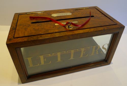 Unusual Antique English Burl Walnut Letters Box C.1870