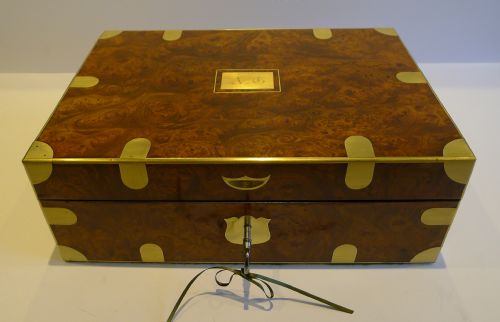 Top Notch Antique English Brass Bound Amboyna Jewellery Box C.1850
