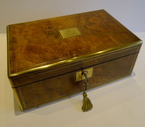 Antique English Brass Bound Walnut Writing Slope / Lap Desk C.1860