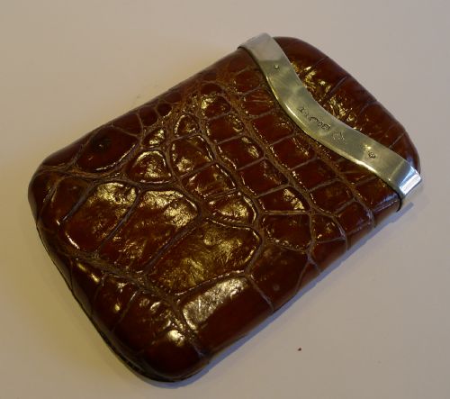 Antique English Crocodile / Alligator & Sterling Silver Cigar Case - 1910