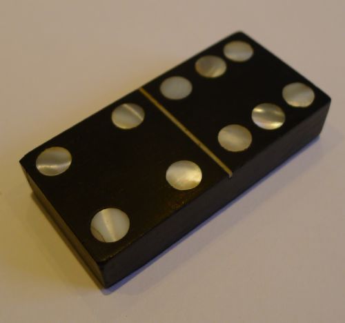 fig 1. Rare Antique English Boxed Set Dominoes - Ebony and Mother of Pearl