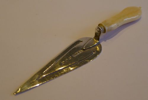 Antique English Novelty Bookmark in Sterling Silver & Ivory - Trowel - 1899
