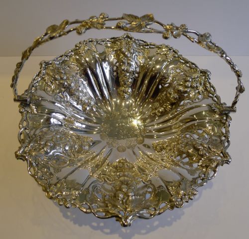 Magnificent Antique English Silver Plated Basket - Reticulated & Hand Chased - 1862